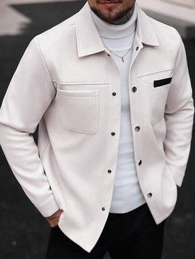 Manfinity CasualCool معطف طويل كاجوال أحادي اللون بأكمام طويلة، مناسب للرجال في فصلي الخريف والشتاء، معطف كريمي مزود بأزرار