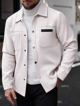 Manfinity CasualCool معطف طويل كاجوال أحادي اللون بأكمام طويلة، مناسب للرجال في فصلي الخريف والشتاء، معطف كريمي مزود بأزرار