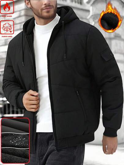 Manfinity Homme معطف كاجوال للرجال بلون أحادي مع كابوشون، متعدد الاستخدامات للشتاء والخريف