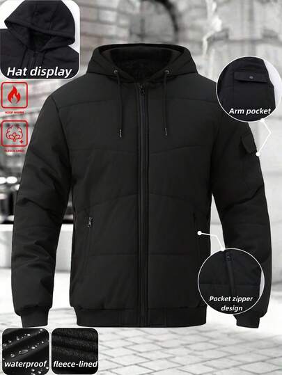 Manfinity Homme معطف كاجوال للرجال بلون أحادي مع كابوشون، متعدد الاستخدامات للشتاء والخريف