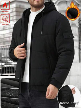 Manfinity Homme معطف كاجوال للرجال بلون أحادي مع كابوشون، متعدد الاستخدامات للشتاء والخريف