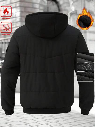 Manfinity Homme معطف كاجوال للرجال بلون أحادي مع كابوشون، متعدد الاستخدامات للشتاء والخريف