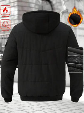 Manfinity Homme معطف كاجوال للرجال بلون أحادي مع كابوشون، متعدد الاستخدامات للشتاء والخريف