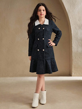 SHEIN معطف أنيق بأكمام طويلة مزين بأزرار للفتيات المراهقات في فصل الخريف والشتاء