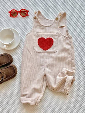 SHEIN جمبسوت أطفال بنين/بنات من الكوردروي، بذلات قفز مريحة وعملية، جمبسوت قفز بتطريز قلب أحادي اللون، مناسبة للارتداء داخل المنزل والخارج، للاستخدام اليومي، للرياضة واللعب والحفلات وتصوير الصور والمناسبات مثل عيد الميلاد والعام الجديد والخريف/الشتاء، جمبس