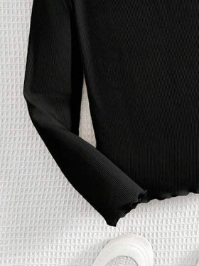 SHEIN 3 قطع/مجموعة تي شيرت بياقة عالية مطبوعة بقلوب للفتيات المراهقات، موديل كاجوال مناسب للخريف/الشتاء