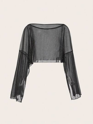 EZwear ملابس علوية نسائية بأكمام خفافيش قصيرة بأكمام ثلاثة أرباع، بياقة دائرية، بلون أحادي، بلمعة معدنية، مناسبة للخريف/الشتاء، مناسبة للحفلات، بطراز Y2K، موسم الحفلات