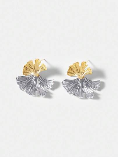 MOTF PREMIUM أقراط بتصميم فريد من نوع ورقة اللوز ذات ملمس معدني ثنائي اللون
