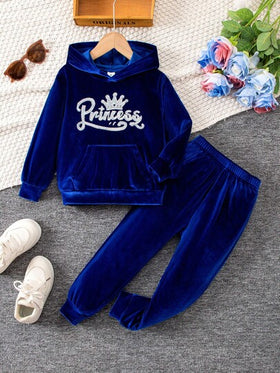 SHEIN Elladie kids مجموعة ملابس رياضية كاجوال مريحة للبنات بأكمام طويلة وقبعة، للخريف، 2 قطعة