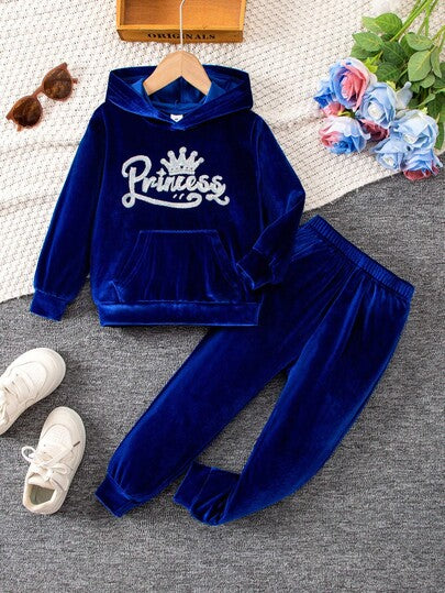 SHEIN Elladie kids مجموعة ملابس رياضية كاجوال مريحة للبنات بأكمام طويلة وقبعة، للخريف، 2 قطعة