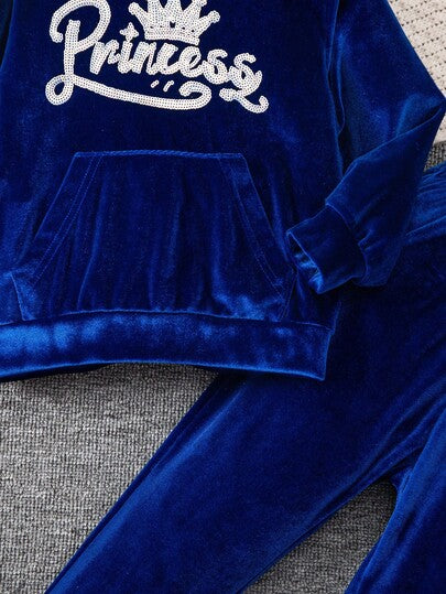 SHEIN Elladie kids مجموعة ملابس رياضية كاجوال مريحة للبنات بأكمام طويلة وقبعة، للخريف، 2 قطعة