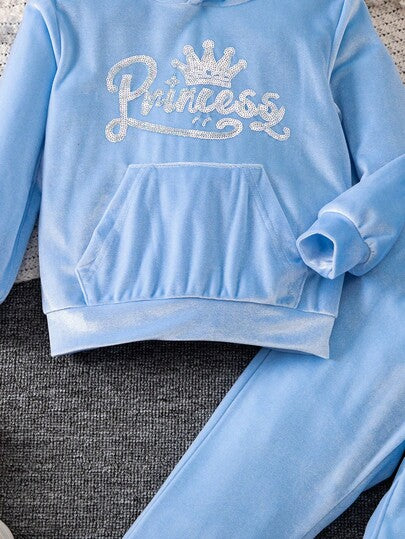 SHEIN Elladie kids مجموعة ملابس رياضية كاجوال مريحة للبنات بأكمام طويلة وقبعة، للخريف، 2 قطعة