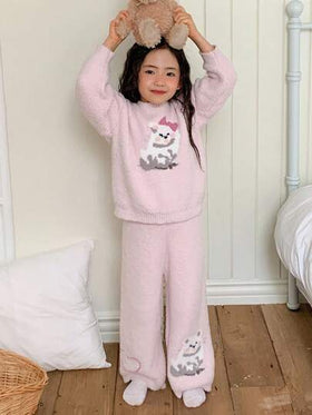 Dazy Kids طقم بيجامة بسروال ولباس علوي بأكمام طويلة مع طباعة كرتونية جميلة للفتيات الصغيرات، دافئ للخريف/الشتاء