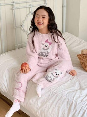 Dazy Kids طقم بيجامة بسروال ولباس علوي بأكمام طويلة مع طباعة كرتونية جميلة للفتيات الصغيرات، دافئ للخريف/الشتاء