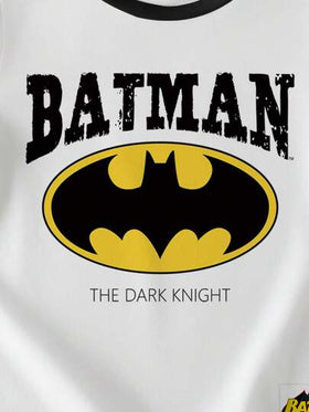 BATMAN X SHEIN قميص تي شيرت قصير الأكمام للأولاد في الصيف، بتصميم كاجوال شارع، مزين برسم الخفاش والحروف الجرافيكية والخطوط المتعرجة