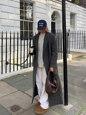 معطف نسائي طويل من خليط الصوف الناعم ذو نسيج التويد، طوق واسع مع جيوب، تفاصيل أزرار مميزة، قياس عادي غير مطاطي، مناسب للخريف والشتاء، مناسب للمكتب والأعياد كعيد الميلاد ورأس السنة والمناسبات الأخرى
