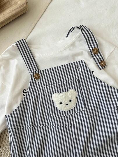 SHEIN طقم ملابس شتوية/خريفية للأطفال الرضع، بناطيل سروال أكمام طويلة، جمبسوت سروال أكمام طويلة مطرزة بشعار الدب الصغير باللونين الأسود والأبيض، ملابس مريحة وعملية وأنيقة للاستخدام اليومي والرياضة والأعياد والمناسبات، مناسبة للاستخدام الداخلي والخارجي والت