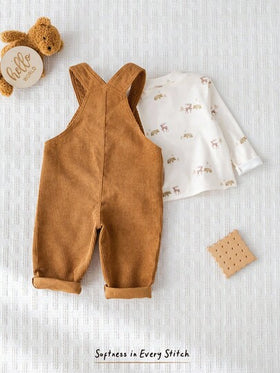 Cozy Pixies مجموعة ملابس علوية بياقة طاقم طويل الأكمام وبنطال ساروج بني للأطفال الصبيان بطبعة كرتونية لرنة الأيل، قطعتان