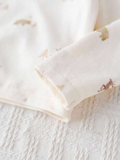 Cozy Pixies مجموعة ملابس علوية بياقة طاقم طويل الأكمام وبنطال ساروج بني للأطفال الصبيان بطبعة كرتونية لرنة الأيل، قطعتان