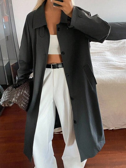 DAZY معطف كاجوال طويل الأكمام بياقة منحرفة وأساور للنساء في فصلي الخريف والشتاء، بتصميم مربعات ملائم للشارع