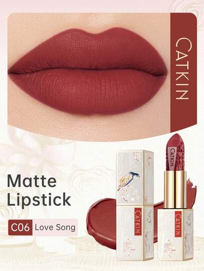 CATKIN 3.6 جرام أحمر شفاه مرطب ذو نهاية ساتان مقاوم للماء وطويل الأمد، C06 Love Song