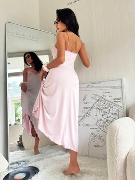SHEIN فستان نوم طويل للنساء مريح وناعم مزين بالدانتيل