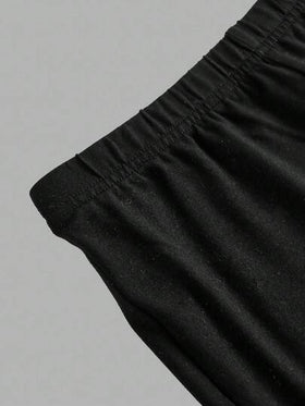 SHEIN طقم بلوزة كاجوال منكشفة الكتف مع فيونكة وبنطلون واسع بلون أحادي للفتيات المراهقات