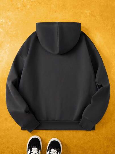 HARRY POTTER X SHEIN جاكيت رجالي كاجوال بسحاب وغطاء للرأس، طباعة جرافيك، أكمام طويلة، لون أسود، جاكيت جرافيك للخريف