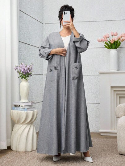 Yasmyna عبايات رداء طويل أنيق وكاجوال مفتوح الأمام بأكمام منسدلة للخريف والشتاء