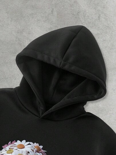 Manfinity EMRG هودي كاجوال برسم بورتريه للرجال، بلوزة بغطاء رأس بطراز الشارع الأمريكي بتصميم بسيط