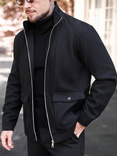 Manfinity CasualCool معطف رجالي فضفاض بنمط مربعات مع جيوب بغطاء وأكتاف منسدلة، معطف كاجوال بألوان متباينة للخروج، خريفي