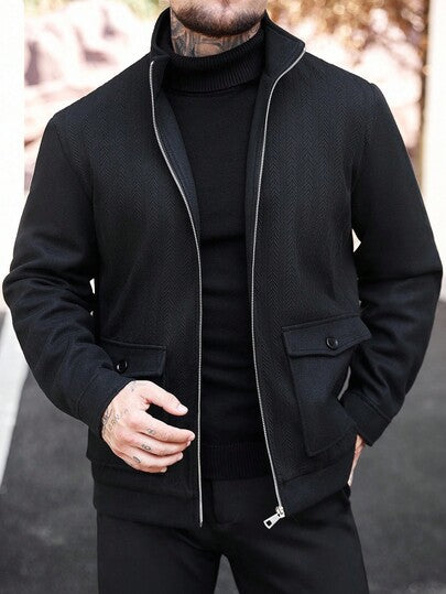 Manfinity CasualCool معطف رجالي فضفاض بنمط مربعات مع جيوب بغطاء وأكتاف منسدلة، معطف كاجوال بألوان متباينة للخروج، خريفي