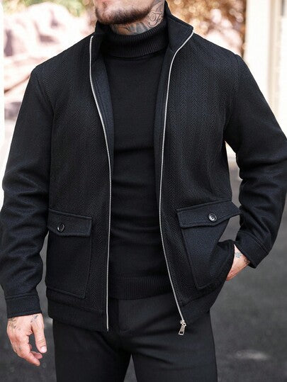 Manfinity CasualCool معطف رجالي فضفاض بنمط مربعات مع جيوب بغطاء وأكتاف منسدلة، معطف كاجوال بألوان متباينة للخروج، خريفي