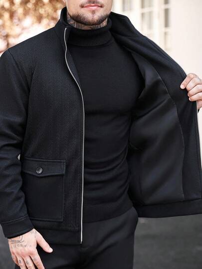 Manfinity CasualCool معطف رجالي فضفاض بنمط مربعات مع جيوب بغطاء وأكتاف منسدلة، معطف كاجوال بألوان متباينة للخروج، خريفي