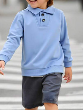 SHEIN Genkimix Kids ملابس علوية كاجوال أساسية طويلة الأكمام بأزرار أمامية للأولاد