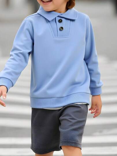 SHEIN Genkimix Kids ملابس علوية كاجوال أساسية طويلة الأكمام بأزرار أمامية للأولاد
