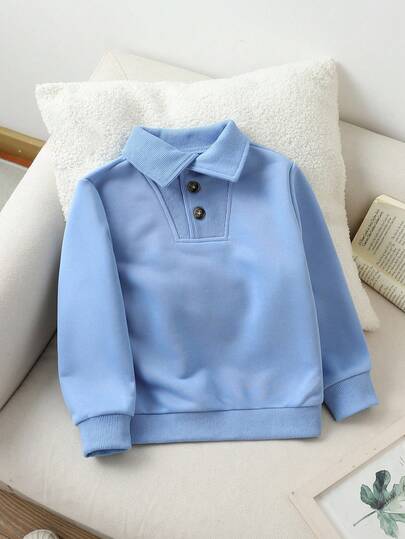 SHEIN Genkimix Kids ملابس علوية كاجوال أساسية طويلة الأكمام بأزرار أمامية للأولاد
