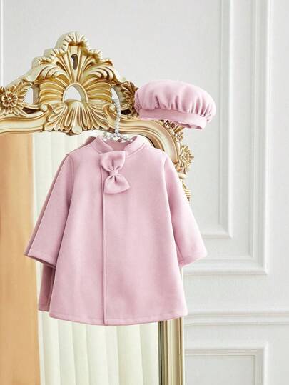 SHEIN طقم جاكيت وقبعة أنيقة وبسيطة للبنات الصغار، خريف/شتاء