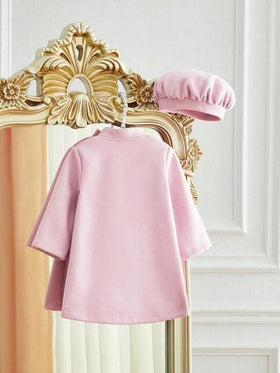 SHEIN طقم جاكيت وقبعة أنيقة وبسيطة للبنات الصغار، خريف/شتاء