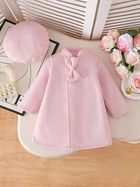 SHEIN طقم جاكيت وقبعة أنيقة وبسيطة للبنات الصغار، خريف/شتاء