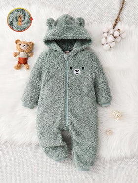 Cozy Pixies جمبسوت سميكة من الفليس مزينة بأذن أرنب كرتوني للأطفال الصغار