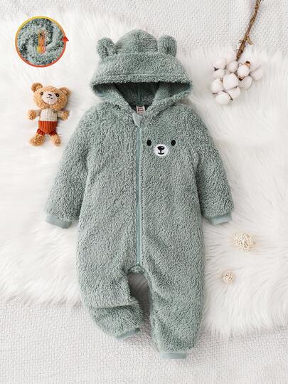 Cozy Pixies جمبسوت سميكة من الفليس مزينة بأذن أرنب كرتوني للأطفال الصغار