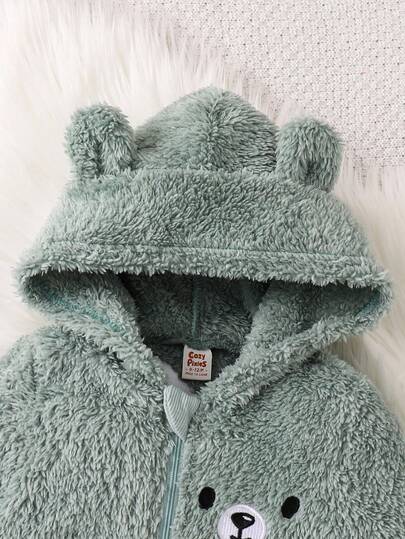 Cozy Pixies جمبسوت سميكة من الفليس مزينة بأذن أرنب كرتوني للأطفال الصغار