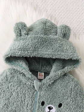 Cozy Pixies جمبسوت سميكة من الفليس مزينة بأذن أرنب كرتوني للأطفال الصغار