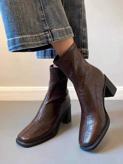 بوت الكاحل ذات الكعب السميك المرن والقياس الضيق، بوت الكاحل ذات الكعب العالي للنساء للتنقل، بوت الكاحل والكاحل الشتوية المبطنة بالفرو، أنيقة