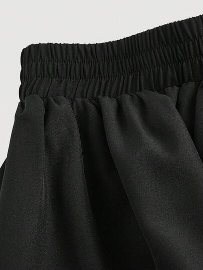 SHEIN MOD تنورة سوداء بكشكشة على الحافة، تنورة سوداء كلاسيكية على شكل حرف A متعددة الطبقات