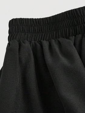 SHEIN MOD تنورة سوداء بكشكشة على الحافة، تنورة سوداء كلاسيكية على شكل حرف A متعددة الطبقات