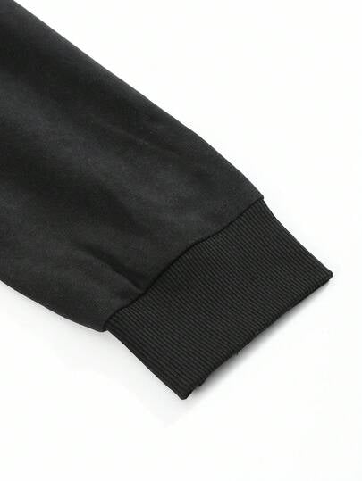 Manfinity Homme جاكيت كاجوال سوداء مطرزة للرجال، ملابس خارجية موضة للخريف/الشتاء، غرانج