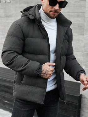 Manfinity CasualCool معطف رجالي مقاوم للرياح بسحاب وأكمام طويلة وقبعة للاستخدام الخارجي والأنشطة اليومية، معطف شتوي للرجال للخريف والشتاء