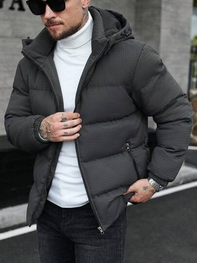 Manfinity CasualCool معطف رجالي مقاوم للرياح بسحاب وأكمام طويلة وقبعة للاستخدام الخارجي والأنشطة اليومية، معطف شتوي للرجال للخريف والشتاء